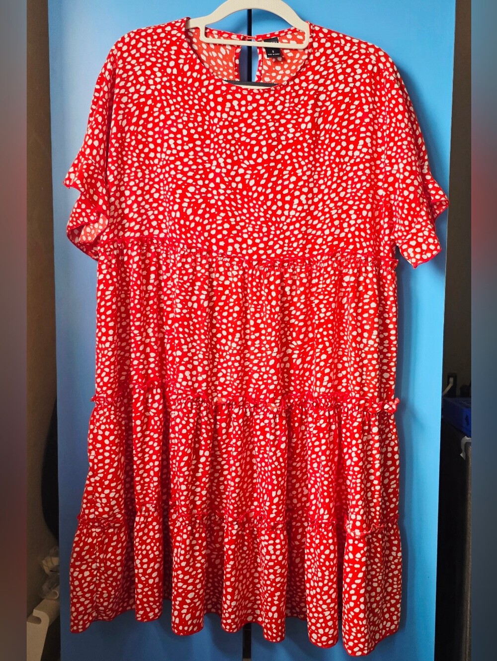 Emery Rose Red/Orange Dot Tiered Dress | Size S